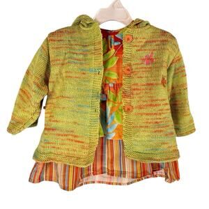 CLAYEUX 2PC Set FRANCE Dress Hooded Cardigan Sweater Size 12 M Spring Summer